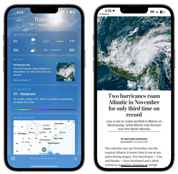 二道江苹果14维修分享iPhone 14手机如何看天气时顺带看新闻 
