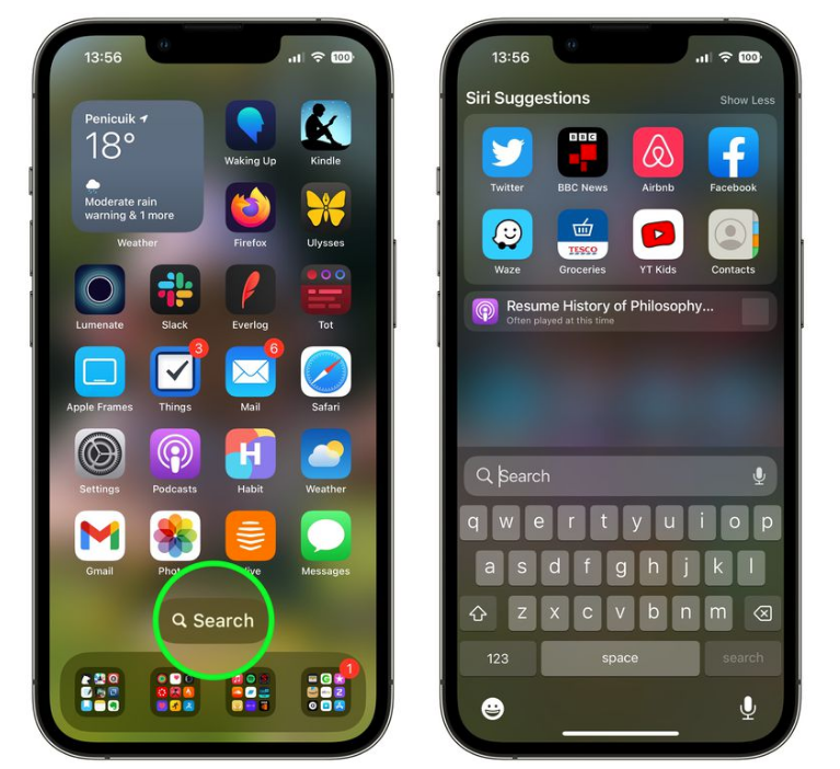 二道江苹果手机维修分享升级到 iOS 16 后，如何删除主屏幕上的搜索按钮 