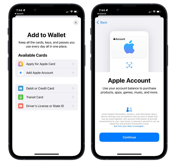 二道江苹果手机维修分享iOS 15.5钱包App如何添加 Apple 账户 