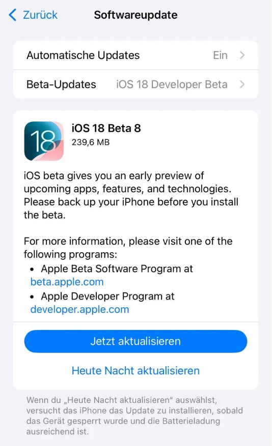 二道江苹果手机维修分享苹果 iOS / iPadOS 18 开发者预览版 Beta 8 发布 